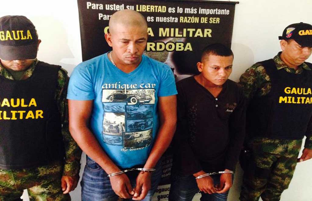 Óscar Lucio Acosta Polo, alias Cofla y Reyes Morales Sáenz alias "El Maluco", capturados en Montería.