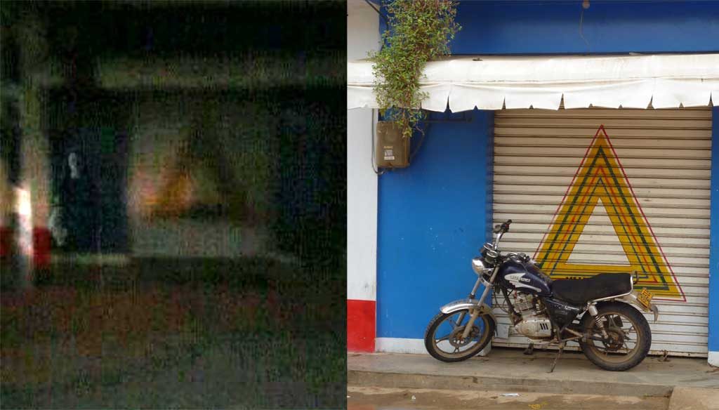 Esta es la imagen que circula en las redes sociales y este es el local donde apareció el extraño fenómeno, barrio el Carmen en Sahagún.