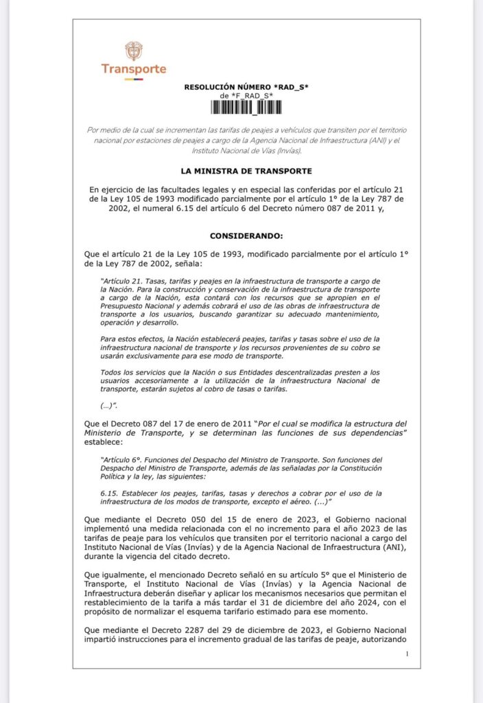 Tarifas de peajes a cargo del Invías y la ANI podrían subir 4.64% desde ...
